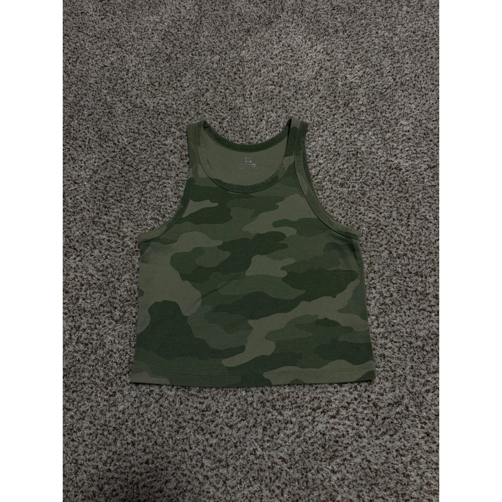 Aerie Womens Camo Print Cropped Tank Top Green Camouflage Sleeveless Shirt M